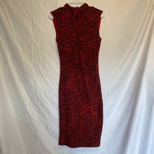 Cache Red and Black Midi Dress